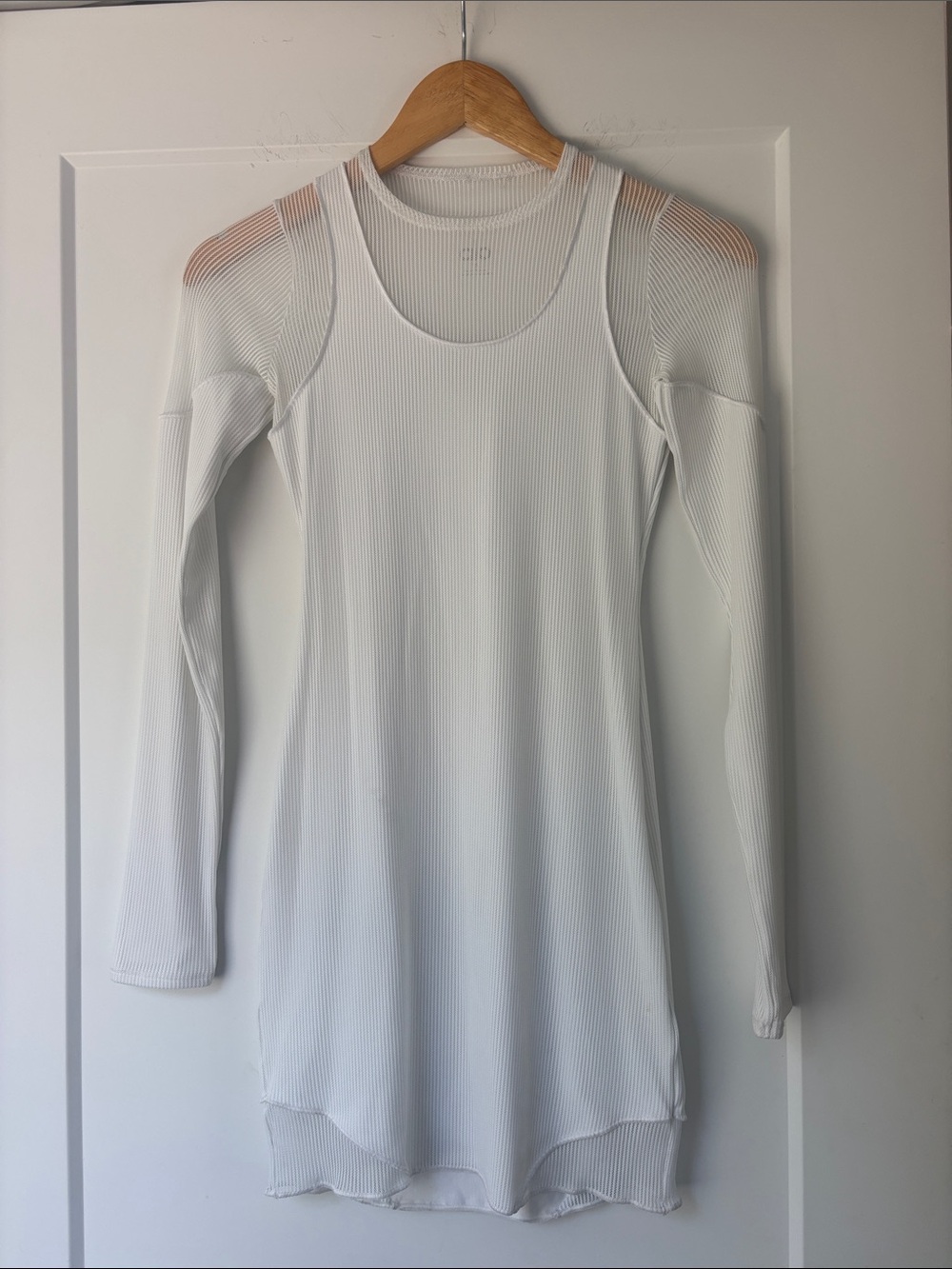 Alo Yoga Sheer Mesh Long Sleeve Mini Dress White